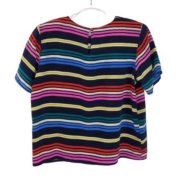 1990s Tess Vintage Rainbow Striped Silk Top with Shoulder Pads Small - Picture 3 of 4
